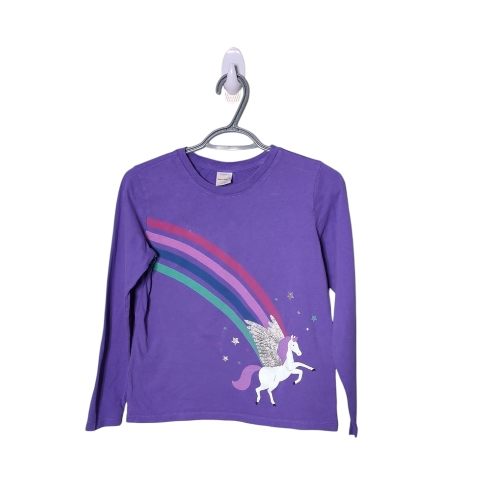 Hanna Andersson‎ Sueded Jersey Art Tee Purple Unicorn Rainbow Size 12